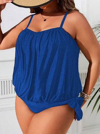 Swim Lushoire مجموعة بيكيني لإنحاف البطن لون سادة من قطعتين، ذو حمالات رفيعة للمرأة مقاسات كبيرة
