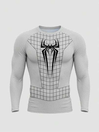 Manfinity Sport Corelite تي شيرت رياضي كريو نيك بأكمام طويلة مطبوع عليه رسم العنكبوت للرجال