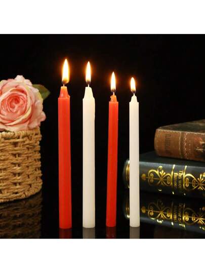 10 قطع شموع طوارئ حمراء وبيضاء، شموع أسطوانية طويلة خالية من الدخان للإضاءة أثناء انقطاع الكهرباء في المنزل، مناسبة للعشاء والحفلات وديكور أجواء البار
