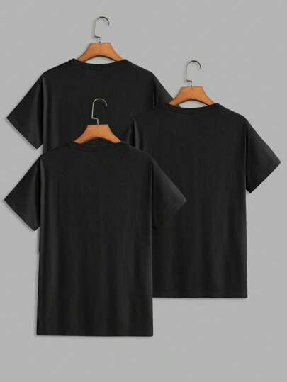 Manfinity ModaGents 3 حزمة تي شيرت قصير الأكمام مُحبك من القطن ذو لون أساسي مناسب للرجال في الاستخدام اليومي، للصيف