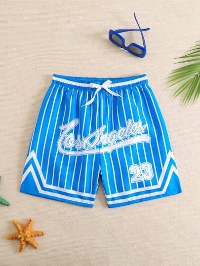 مايوه أولادي شورت شاطئ للفتى المراهق مع طباعة الخطوط والحروف، طباعة بتصميم موضعي