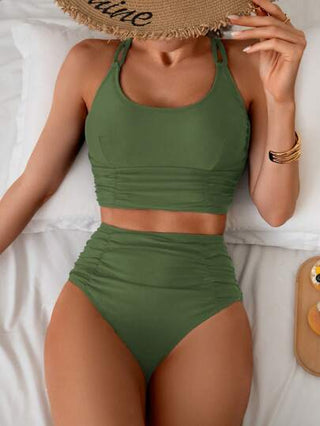 طقم تانكيني حريمي Swim Basics بيكيني ملابس علوية وسروال متجعدين مخفف للترهل مناسب للعطلات الشاطئية الجذاب والممتاز للبيع
