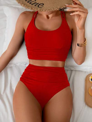 طقم تانكيني حريمي Swim Basics ملابس سباحة بيكيني من نوع خزان مرفرف مخفف للبطن والخصر مناسبة لشاطئ المنتجع السياحي الشعبي
