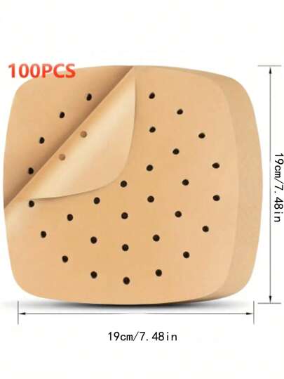 50/100 قطعة، بطانات لجهاز القلي بالهواء، بطانات ورقية مربعة قابلة للتخلص منها بقطر 7.5 بوصة، أوراق ورقية مثقبة للخبز، أوراق ورق زبدة للقلي بالهواء وسلة بخار الخشب، أدوات المطبخ، مستلزمات المطبخ