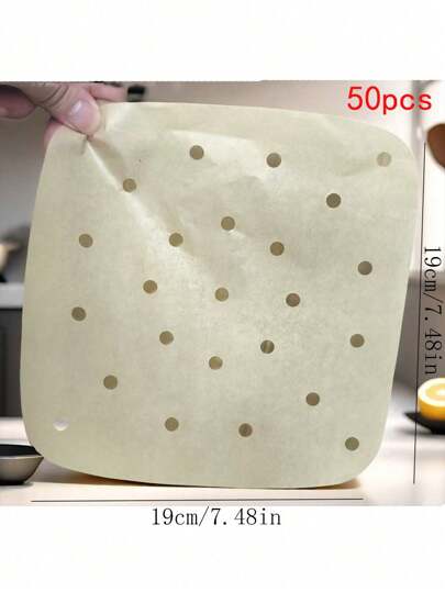 50/100 قطعة، بطانات لجهاز القلي بالهواء، بطانات ورقية مربعة قابلة للتخلص منها بقطر 7.5 بوصة، أوراق ورقية مثقبة للخبز، أوراق ورق زبدة للقلي بالهواء وسلة بخار الخشب، أدوات المطبخ، مستلزمات المطبخ