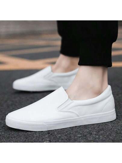 أحذية سكيت بورد ذات لون أحادي للرجال كبار الحجم - فائقة الراحة، مانعة للانزلاق، نعل مطاطي متين، بطانة داخلية من قماش قابل للتنفس، علوي من بولي يوريثان، أصبع قدم مستدير، أحذية كاجوال عصرية للارتداء اليومي