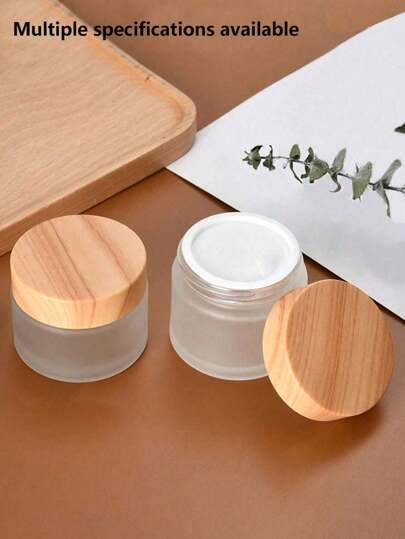 1 قطعة وعاء كريم عيون من الزجاج المغطى بألواح خشبية بوزن من 5 إلى 50 جرام شفاف/متوسط النعومة ، زجاجة قابلة لإعادة الاستخدام للديكور المنزلي في غرفة المعيشة والنوم والحمام ، وعبوة كريمات الوجه والعيون والمستحضرات الترطيبية، وحاوية للسفر