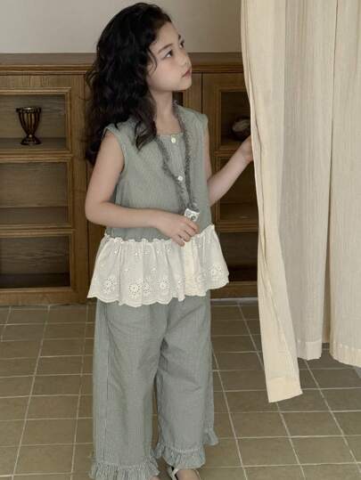 تيشيرتات بناتي DAZY ملابس علوية بدون أكمام ذات لون واحد وبنطلون 2 قطعة مجموعة للفتيات البالغات، بتصميم بسيط وأنيق