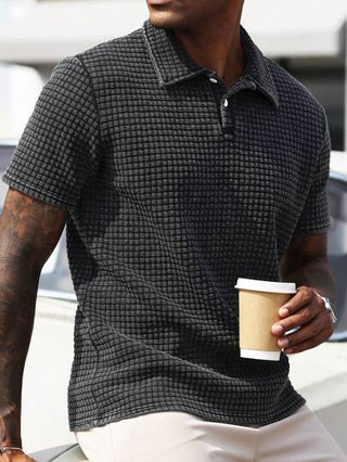 Manfinity Homme قميص بولو كاجوال مع خطوط مغسول أكمام قصيرة للرجال