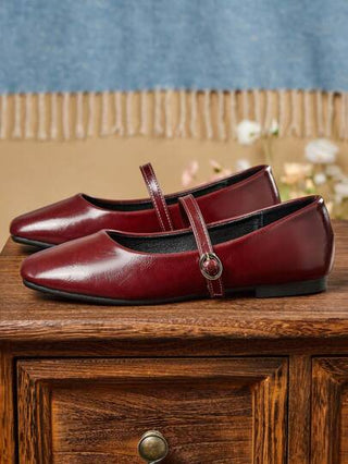 أحذية نسائية موضة بتصميم أصبع القدم المربع سهلة الارتداء، لوفرز كاجوال مكتبية متعددة الاستخدامات للخريف والصيف، شبشب ماري جين ذات جودة عالية للحفلات والزفاف، باللون الأحمر الثمري