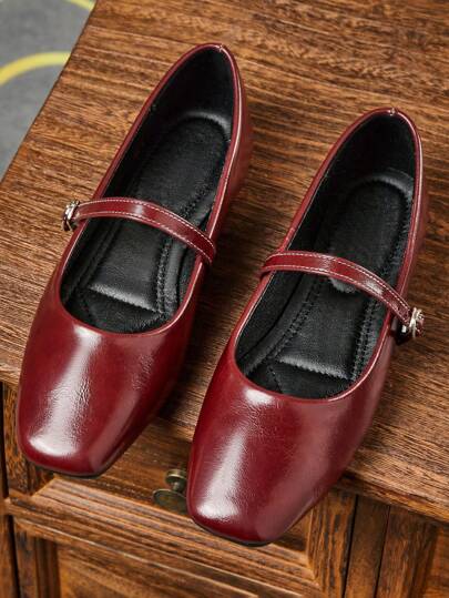 أحذية نسائية موضة بتصميم أصبع القدم المربع سهلة الارتداء، لوفرز كاجوال مكتبية متعددة الاستخدامات للخريف والصيف، شبشب ماري جين ذات جودة عالية للحفلات والزفاف، باللون الأحمر الثمري