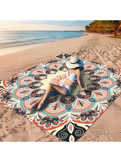 قطعة واحدة من "بساط المانديلا الملون، بساط المانديلا الملون للنزهات، بساط المانديلا الرائع للنزهات، بساط النزهات ذو النمط الرجعي الملون" مصنوع من 100% بولي إستر، مقاوم للماء وسريع الجفاف، قابل للغسيل والغسيل الآلي، مناسب جداً للتخييم والعطلات على الشاطئ