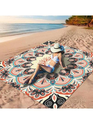 قطعة واحدة من "بساط المانديلا الملون، بساط المانديلا الملون للنزهات، بساط المانديلا الرائع للنزهات، بساط النزهات ذو النمط الرجعي الملون" مصنوع من 100% بولي إستر، مقاوم للماء وسريع الجفاف، قابل للغسيل والغسيل الآلي، مناسب جداً للتخييم والعطلات على الشاطئ