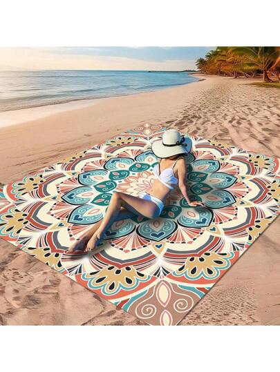 قطعة واحدة من "بساط المانديلا الملون، بساط المانديلا الملون للنزهات، بساط المانديلا الرائع للنزهات، بساط النزهات ذو النمط الرجعي الملون" مصنوع من 100% بولي إستر، مقاوم للماء وسريع الجفاف، قابل للغسيل والغسيل الآلي، مناسب جداً للتخييم والعطلات على الشاطئ