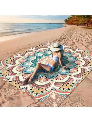 قطعة واحدة من "بساط المانديلا الملون، بساط المانديلا الملون للنزهات، بساط المانديلا الرائع للنزهات، بساط النزهات ذو النمط الرجعي الملون" مصنوع من 100% بولي إستر، مقاوم للماء وسريع الجفاف، قابل للغسيل والغسيل الآلي، مناسب جداً للتخييم والعطلات على الشاطئ