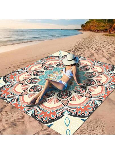 قطعة واحدة من "بساط المانديلا الملون، بساط المانديلا الملون للنزهات، بساط المانديلا الرائع للنزهات، بساط النزهات ذو النمط الرجعي الملون" مصنوع من 100% بولي إستر، مقاوم للماء وسريع الجفاف، قابل للغسيل والغسيل الآلي، مناسب جداً للتخييم والعطلات على الشاطئ