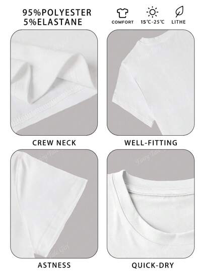 Disney ملابس علوية صيفي نسائي بنمط طباعة كرتوني بحروف مقلوبة، بأكمام قصيرة وياقة دائرية، بسيط وعادي للاستخدام اليومي، لون أبيض وجميل، تعاون ديزني