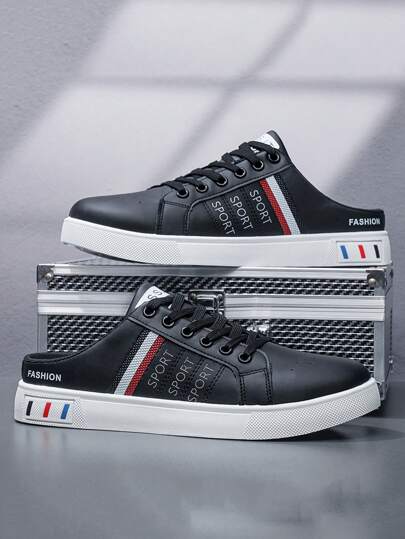 صندل شبشب رجالي كاجوال، أحذية شبشب مغلقة الأصبع مصنوعة من جلد تنفس، تصميم هندسي مطبوع بشعارات، مناسب للاستخدام الخارجي، الصيف، الخريف/الشتاء، واستخدامات متعددة