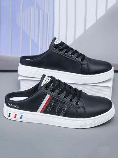 صندل شبشب رجالي كاجوال، أحذية شبشب مغلقة الأصبع مصنوعة من جلد تنفس، تصميم هندسي مطبوع بشعارات، مناسب للاستخدام الخارجي، الصيف، الخريف/الشتاء، واستخدامات متعددة