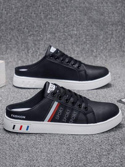 صندل شبشب رجالي كاجوال، أحذية شبشب مغلقة الأصبع مصنوعة من جلد تنفس، تصميم هندسي مطبوع بشعارات، مناسب للاستخدام الخارجي، الصيف، الخريف/الشتاء، واستخدامات متعددة