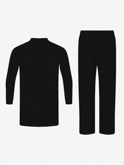 مجموعة قطعتين للرجال أبيض داشيكي ، تصميم بسيط وعادي ، ياقة فريدة ، بقصة مناسبة ، قميص بأكمام طويلة وبنطال بخصر مطاطي ، ملابس أفريقية عصرية ، ملائمة للحفلات ، المناسبات ، الزفاف والأحداث الثقافية