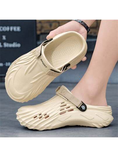 صنادل منفذة جديدة للرجال للربيع والصيف، خفيفة الوزن ومرنة قابلة للتهوية، أحذية شاطئ مثقبة، لون أحادي