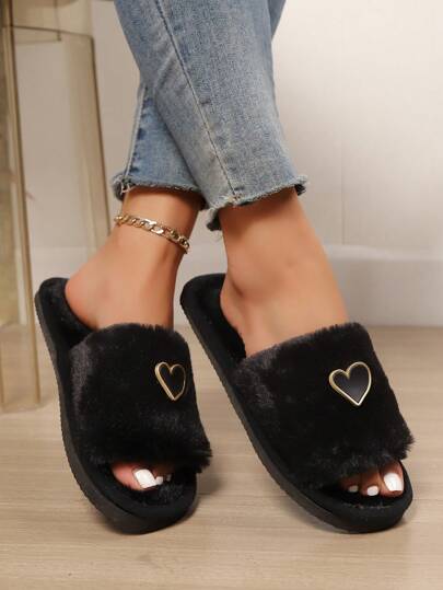 أحذية منزلية نسائية بشكل قلب محشوة، لينة وقابلة للارتداح، مناسبة لغرفة المعيشة والنوم في جميع الفصول