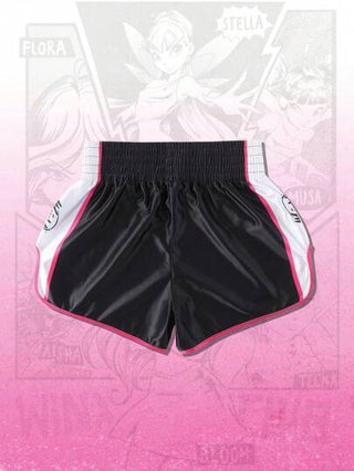 ROMWE MEN Winx Club X ROMWE شورتات رياضية للرجال بطباعة كرتونية ملونة وخصر مرن، شورتات للملاكمة/كرة السلة