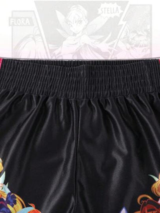 ROMWE MEN Winx Club X ROMWE شورتات رياضية للرجال بطباعة كرتونية ملونة وخصر مرن، شورتات للملاكمة/كرة السلة