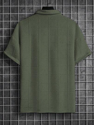 Manfinity Homme قميص بولو كاجوال بأكمام قصيرة أحادي اللون منسوج للرجال، صيفي