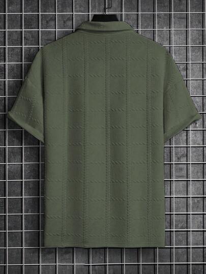 Manfinity Homme قميص بولو كاجوال بأكمام قصيرة أحادي اللون منسوج للرجال، صيفي