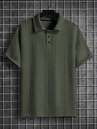 Manfinity Homme قميص بولو كاجوال بأكمام قصيرة أحادي اللون منسوج للرجال، صيفي