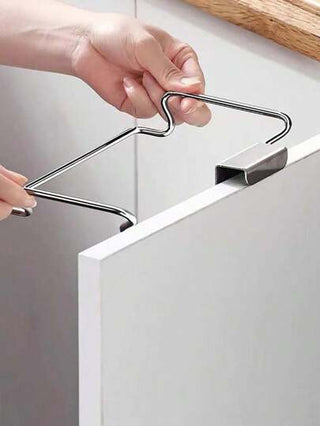 قطعة واحدة حامل معدني لأكياس القمامة لتركيب على باب الخزانة ،من الفولاذ المقاوم للصدأ، لتنظيم وتخزين النفايات المنزلية في المطبخ، اكسسوارات مطبخ عملية وسهلة التثبيت لمنزل خالي من الفوضى