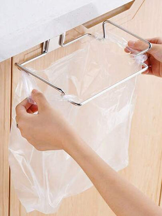 قطعة واحدة حامل معدني لأكياس القمامة لتركيب على باب الخزانة ،من الفولاذ المقاوم للصدأ، لتنظيم وتخزين النفايات المنزلية في المطبخ، اكسسوارات مطبخ عملية وسهلة التثبيت لمنزل خالي من الفوضى