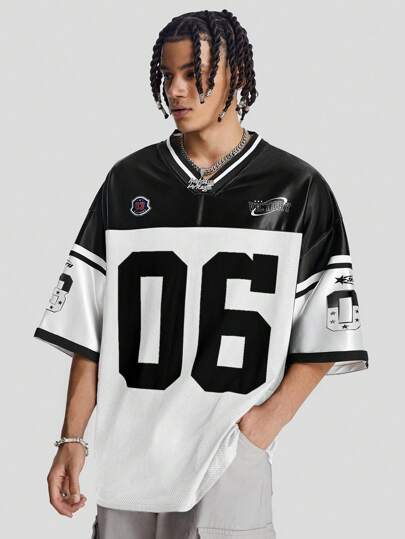 AXEPEAK قميص T الحياكي بأكمام قصيرة وياقة V رخو مطبوع بالنمل، مناسب للصيف والمدارس وأنماط الملابس الشارعية