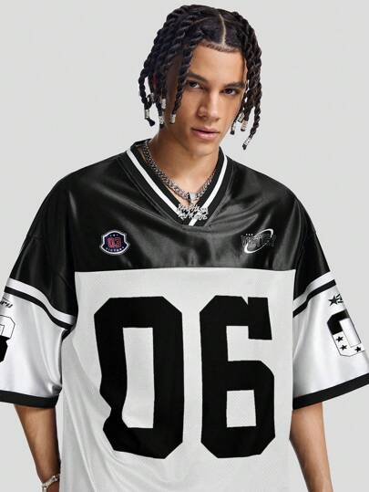 AXEPEAK قميص T الحياكي بأكمام قصيرة وياقة V رخو مطبوع بالنمل، مناسب للصيف والمدارس وأنماط الملابس الشارعية