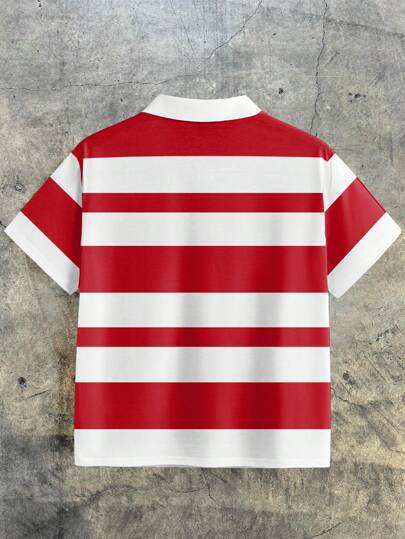 AXEPEAK قميص بولو كلاسيكي بخطوط حمراء عريضة لرجال الأعمال اليومي العادي