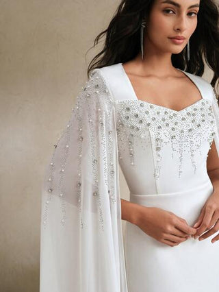 فساتين حريمي Anewsta فستان أنيق سادة أزرق فاتح مطرز بالكريستال واللؤلؤ، طويل الأكمام، ضيق، ربيعي