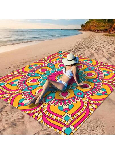 قطعة واحدة من بساط نزهة المندلا الملون الرائع، مصنوع من مادة بوليستر 100٪، مقاوم للماء وسريع التجفيف، قابل للغسيل والغسيل الآلي، مناسب للتخييم والعطلات الشاطئية، ضروريات السفر واكسسوارات السفر وضروريات الشاطئ