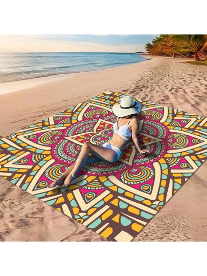 قطعة واحدة من بساط نزهة المندلا الملون الرائع، مصنوع من مادة بوليستر 100٪، مقاوم للماء وسريع التجفيف، قابل للغسيل والغسيل الآلي، مناسب للتخييم والعطلات الشاطئية، ضروريات السفر واكسسوارات السفر وضروريات الشاطئ