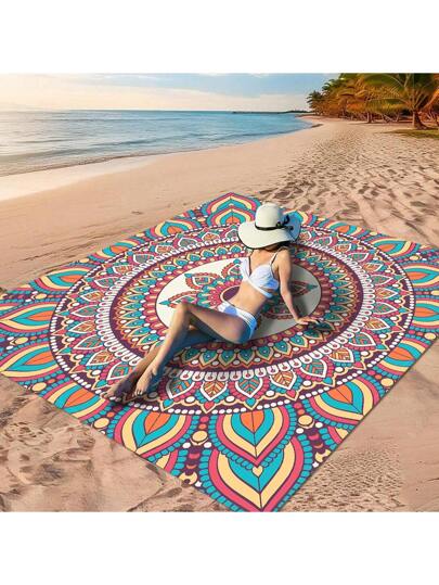 قطعة واحدة من بساط نزهة المندلا الملون الرائع، مصنوع من مادة بوليستر 100٪، مقاوم للماء وسريع التجفيف، قابل للغسيل والغسيل الآلي، مناسب للتخييم والعطلات الشاطئية، ضروريات السفر واكسسوارات السفر وضروريات الشاطئ