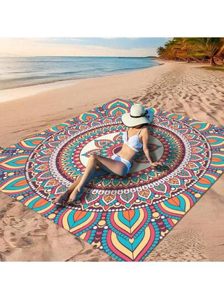 قطعة واحدة من بساط نزهة المندلا الملون الرائع، مصنوع من مادة بوليستر 100٪، مقاوم للماء وسريع التجفيف، قابل للغسيل والغسيل الآلي، مناسب للتخييم والعطلات الشاطئية، ضروريات السفر واكسسوارات السفر وضروريات الشاطئ