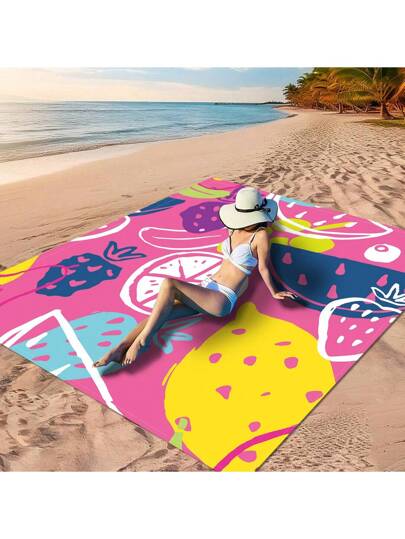 قطعة واحدة من "بساط نزهة أسلوب شاطئي، بساط نزهة ملون بالفواكه، بساط نزهة بظل جوز الهند الملون، بساط نزهة مناظر طبيعية استوائية، بساط نزهة بطبعة بيزلي الخيالية" مصنوع من مادة بولي إستر 100% مقاوم للماء وسريع الجفاف، قابل للغسيل والغسل الآلي، مناسب...