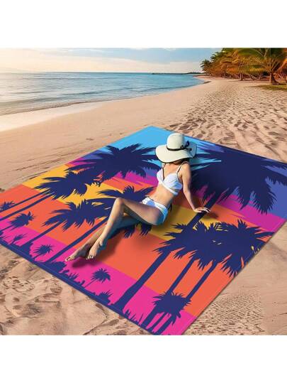 قطعة واحدة من "بساط نزهة أسلوب شاطئي، بساط نزهة ملون بالفواكه، بساط نزهة بظل جوز الهند الملون، بساط نزهة مناظر طبيعية استوائية، بساط نزهة بطبعة بيزلي الخيالية" مصنوع من مادة بولي إستر 100% مقاوم للماء وسريع الجفاف، قابل للغسيل والغسل الآلي، مناسب...