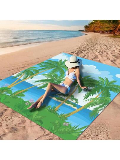 قطعة واحدة من "بساط نزهة أسلوب شاطئي، بساط نزهة ملون بالفواكه، بساط نزهة بظل جوز الهند الملون، بساط نزهة مناظر طبيعية استوائية، بساط نزهة بطبعة بيزلي الخيالية" مصنوع من مادة بولي إستر 100% مقاوم للماء وسريع الجفاف، قابل للغسيل والغسل الآلي، مناسب...