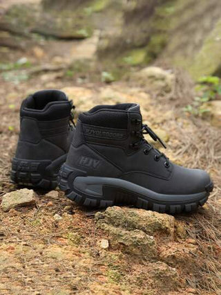 بوت جلدية للرجال عالية الكاحل، مضادة للماء، عسكرية تكتيكية للعمل، بوت دبابات للدراجات النارية، خفيفة الوزن، مضادة للانزلاق، بوت تنزه عادية