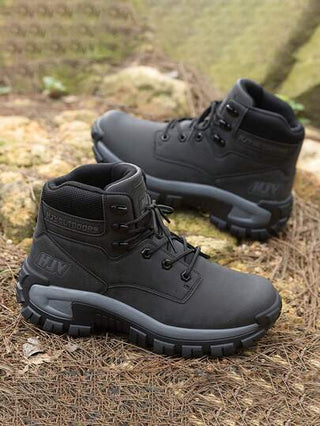 بوت جلدية للرجال عالية الكاحل، مضادة للماء، عسكرية تكتيكية للعمل، بوت دبابات للدراجات النارية، خفيفة الوزن، مضادة للانزلاق، بوت تنزه عادية