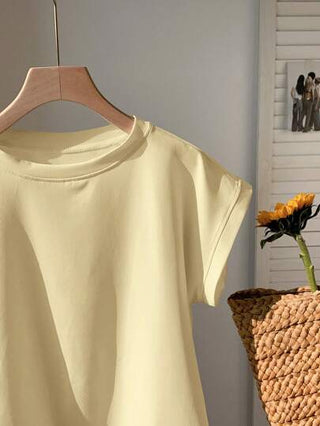 Comfortcana تي شيرت نسائي أكمام قصيرة رقبة دائرية، أحادي اللون، بسيط وأنيق، مناسب للصيف