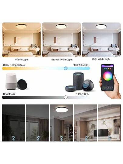 CANMEIJIA مصباح سقف ذكي 24 وات، بتحكم بتطبيق تويا المحمول، ضوء RGB جهاز تحكم عن بعد، مناسب للمنزل/غرفة المعيشة/غرفة النوم/غرفة الموسيقى/المكتب/المطبخ/الحمام/خزانة/المسرح/قاعة المعارض/المتجر/المعرض/الممر/غرفة الطعام/محل الملابس /البار/الاستوديو