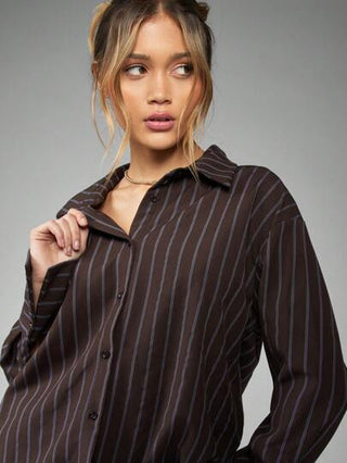 MISSGUIDED بلوزة مكتبية رسمية كاجوال كبيرة الحجم بياقة ياقة مطرزة بشريط رفيع، بأكمام طويلة، مناسبة للموسم الخريفي والشتوي
